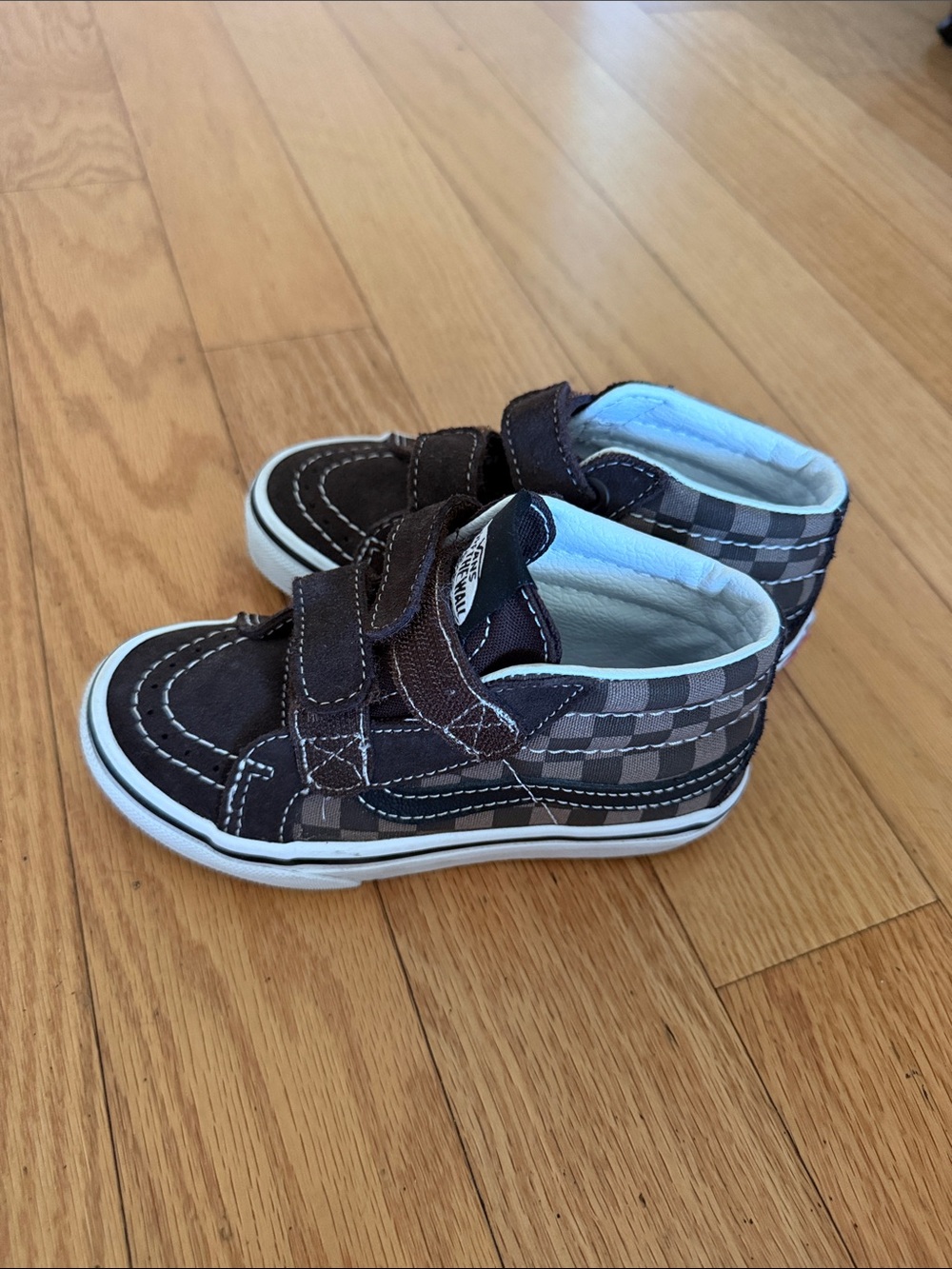 Vans Kids Brown Checkerboard Velcro High-Top Sneakers